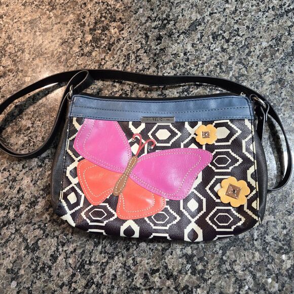Relic Handbags - RELIC Crossbody Faux Leather Handbag Butterfly Applique Black & White